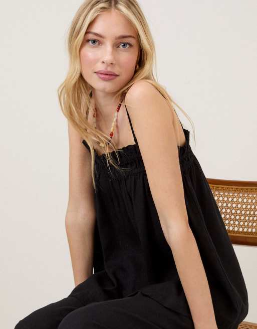 Nobody's Child Linen-blend straight leg trousers in black, 4 of 4