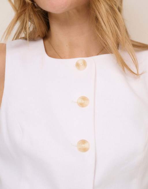 Nobody's Child Linen-blend tailored longline waistcoat in white, 2 of 5