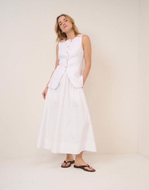 Nobody's Child Linen-blend tailored longline waistcoat in white, 4 of 5