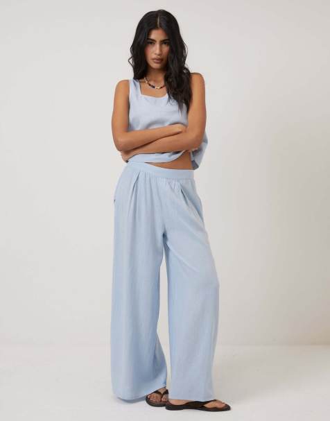 Nobody's Child Linen-blend vest top in blue - view 1