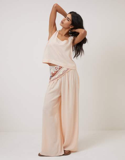 Nobody's Child Linen-blend wide leg trousers co-ord in pink - view 1