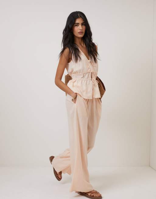 Nobody's Child Linen-blend wide leg trousers co-ord in pink, 4 of 4