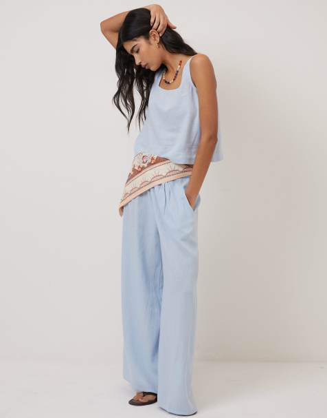 Nobody's Child Linen-blend wide leg trousers in blue