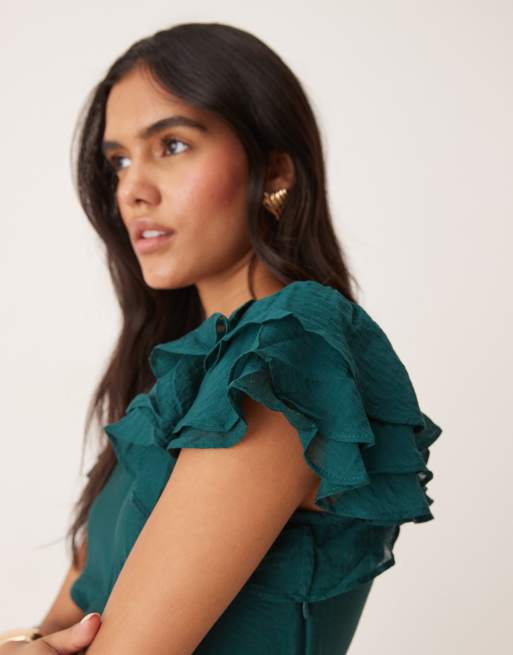 Nobody's Child – Lola – Midaxi-Kleid in Petrol mit Rüschenärmeln, 3 von 4