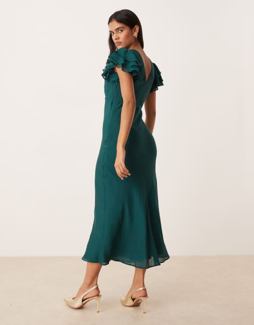 Nobody's Child – Lola – Midaxi-Kleid in Petrol mit Rüschenärmeln, 4 von 4