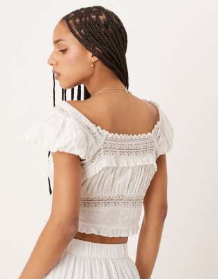 Nobody's Child Lola paneled milkmaid crop top in white