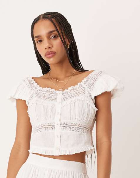 Nobody's Child Lola panelled milkmaid crop top co-ord in white