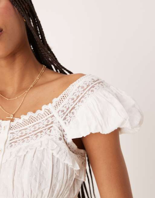 Nobody's Child Lola panelled milkmaid crop top co-ord in white | ASOS