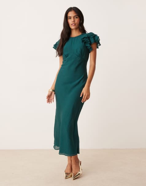 Nobody's Child Lola ruffle sleeve midaxi dress in teal - view 1