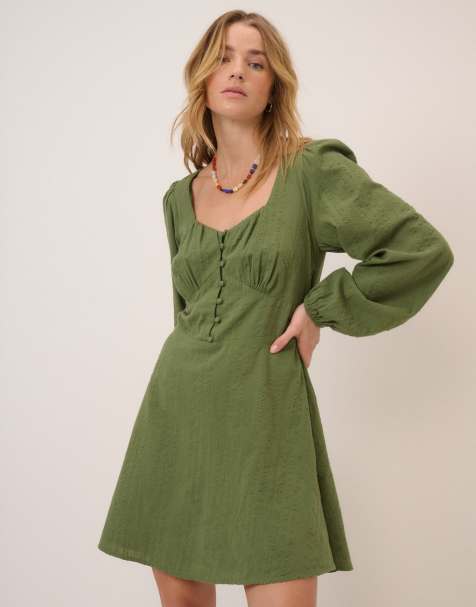 Nobody's Child Long cotton sleeve melody mini dress in green - view 1