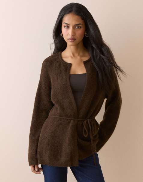 Nobody's Child Long line wrap cardigan in brown - view 1