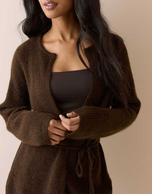 Nobody's Child Long line wrap cardigan in brown, 5 of 5