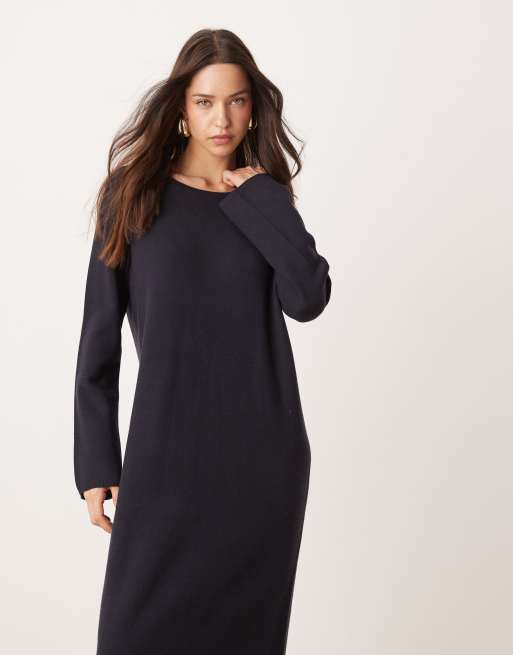 Nobody's Child long sleeve knitted midaxi dress in navy 