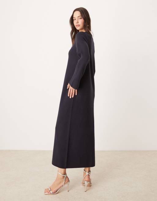Nobody's Child long sleeve knitted midaxi dress in navy 