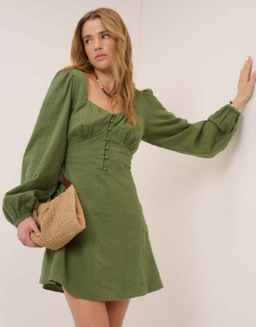Nobody's Child Long sleeve melody mini dress in green, 2 of 4