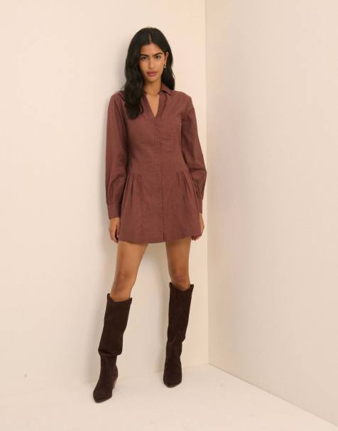 Nobody's Child Long sleeve roen micro mini dress in brown - view 1