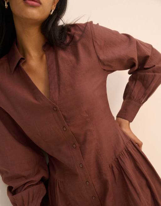 Nobody's Child Long sleeve roen micro mini dress in brown, 3 of 5
