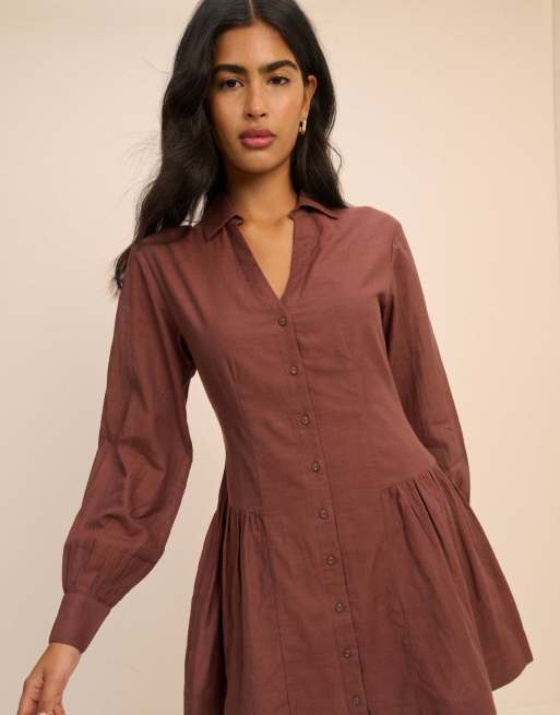 Nobody's Child Long sleeve roen micro mini dress in brown, 5 of 5