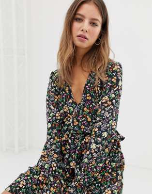 long sleeve floral tea dress