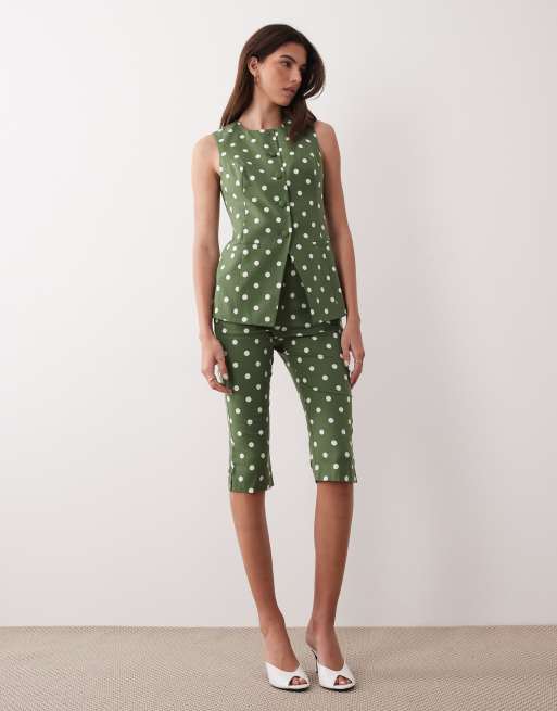 Nobody's Child Longline button down waistcoat co-ord in polkadot green, 2 of 4