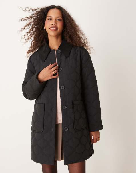 Nobody's Child longline collared quilted jacket in black - view 1