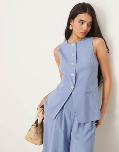 Nobody's Child longline crew neck vest in dusty blue - part of a set - view 1