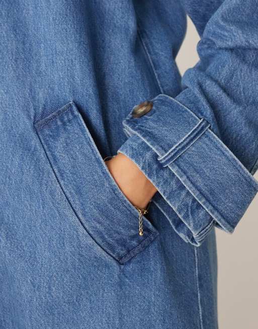 Nobody's Child longline denim collar trench coat in mid wash, 4 of 4