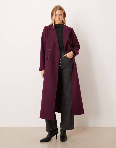 Nobody's Child longline double-breasted coat in a wool blend in plum - view 1