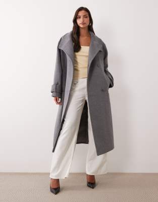 Nobody's Child Longline Funnel Neck Coat In Gray