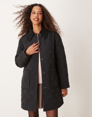 Nobody's Child - Longline-Steppjacke in Schwarz mit Kragen