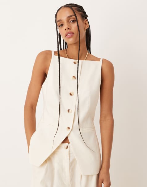 Nobody's Child longline tailored vest in cream - part of a set - view 1