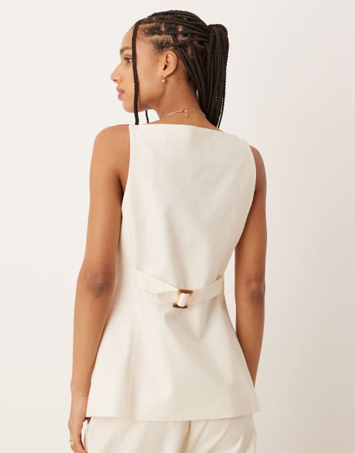 Nobody's Child longline tailored vest in cream - part of a set, 3 of 4