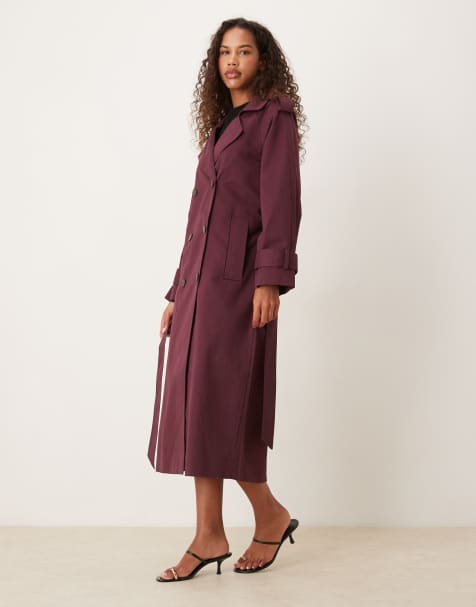 Nobody's Child longline trench coat in burgundy - view 1
