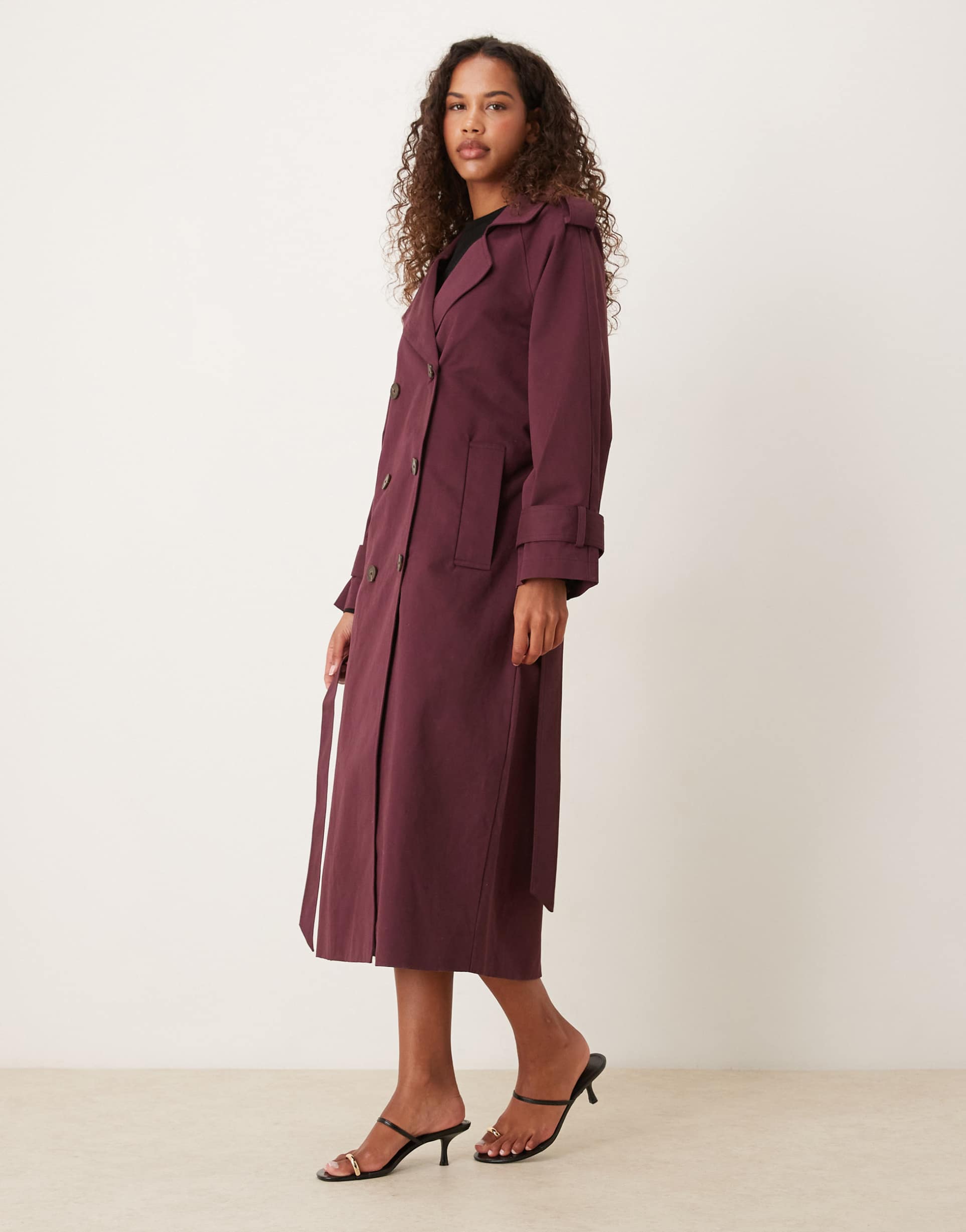 nobody's child longline trench coat in burgundy