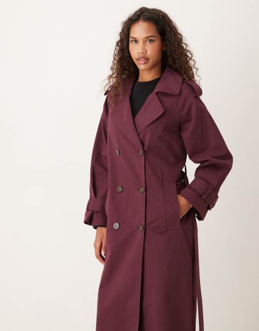 Nobody's Child longline trench coat in burgundy, 2 of 4