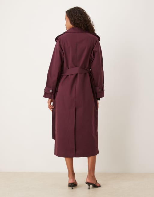 Nobody's Child longline trench coat in burgundy, 3 of 4
