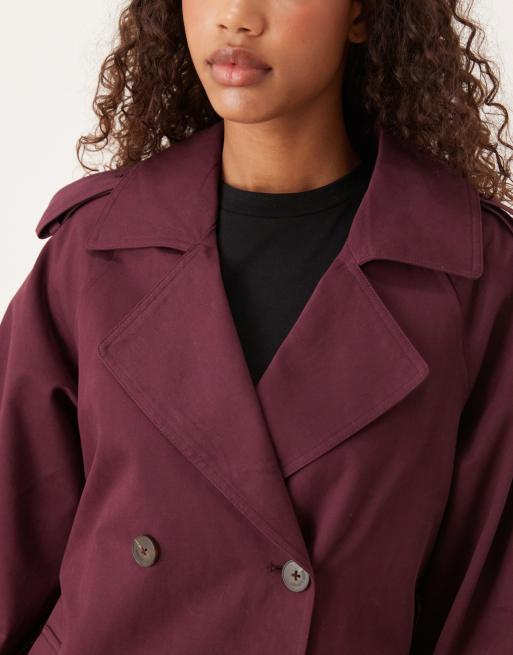 Nobody's Child longline trench coat in burgundy, 4 of 4