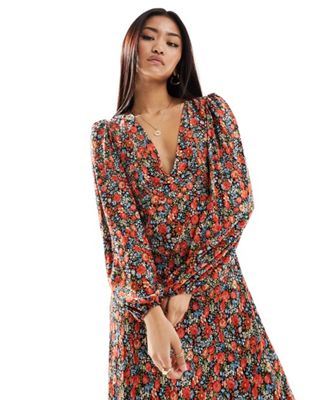 Nobody's Child Lou balloon sleeve midi dress in ditsy red floral - ASOS Price Checker