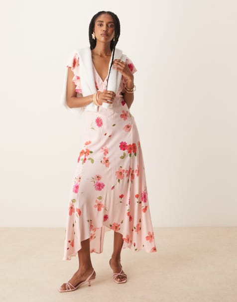 Nobody's Child Loubelle ruffle sleeve midi dress in pink floral - view 1