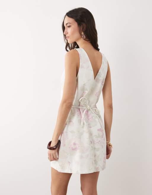 Nobody's Child - Louis - Robe droite courte riche en coton nouée dans le dos - Rose fleuri, 3 de 4