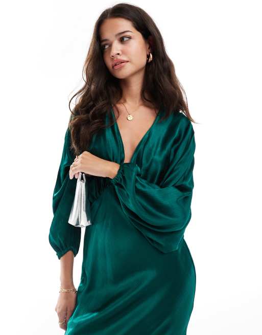 Nobody's Child Luella midaxi satin dress in green | ASOS