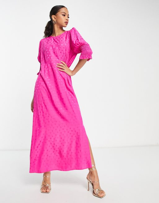 Nobody's Child Luna jacquard spot midi dress in pink | ASOS