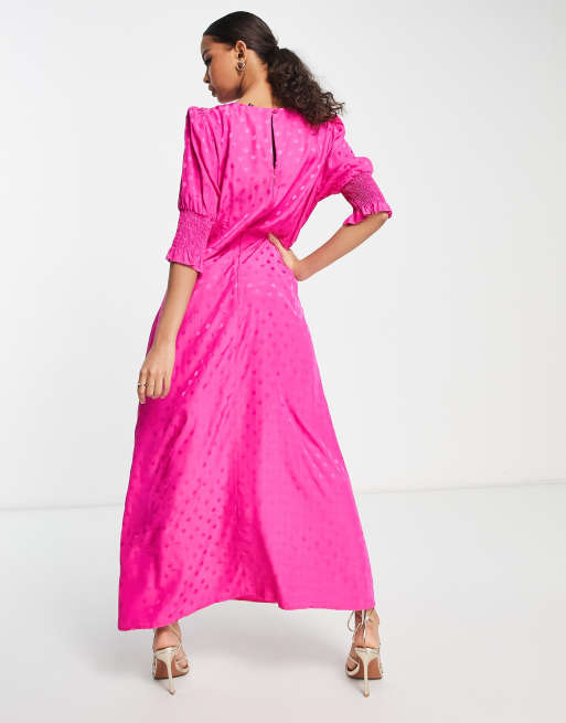 Nobody's Child Luna jacquard spot midi dress in pink, 4 of 4
