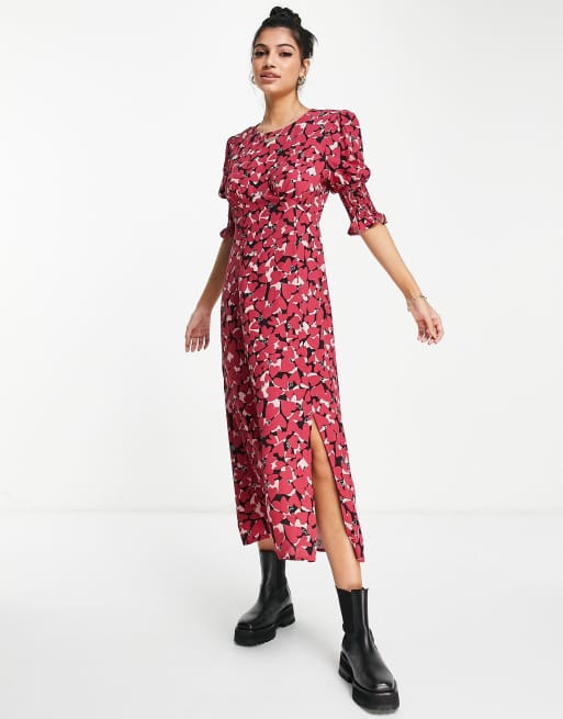 Nobody's Child - Luna - Robe mi-longue avec manches bouffantes et imprimé cœurs - Rouge