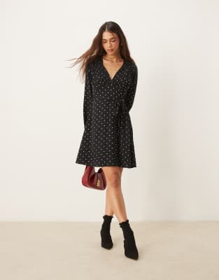 Lydia mini dress in black and white spot