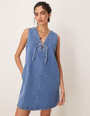 NOBODY'S CHILD LYKKE A-LINE DENIM PINAFORE MINI DRESS 
