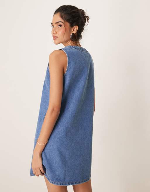 denim a line pinafore dress Dark Blue Denim Danni Pinafore Mini Dress main image 0