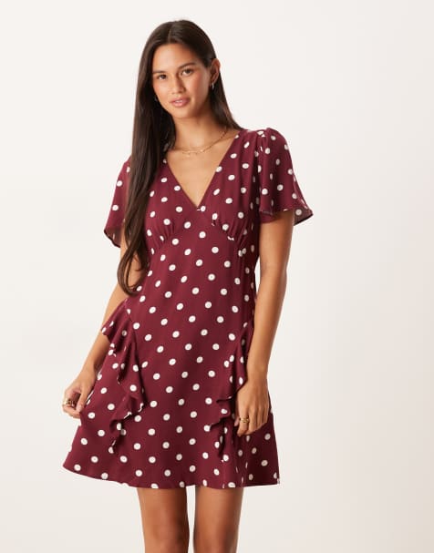 Nobody's Child Lyndsey ruffle detail mini dress in brown spot - view 1