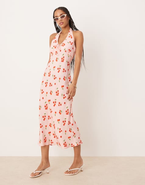 Nobody's Child - Lyne - Midi jurk met halternek in roze met tomatenprint - view 1