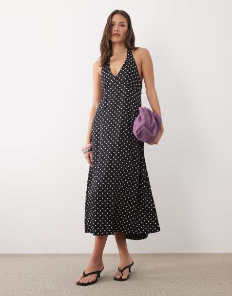 Nobody's Child - Lynette - Vestito midi allacciato al collo nero a pois - view 1